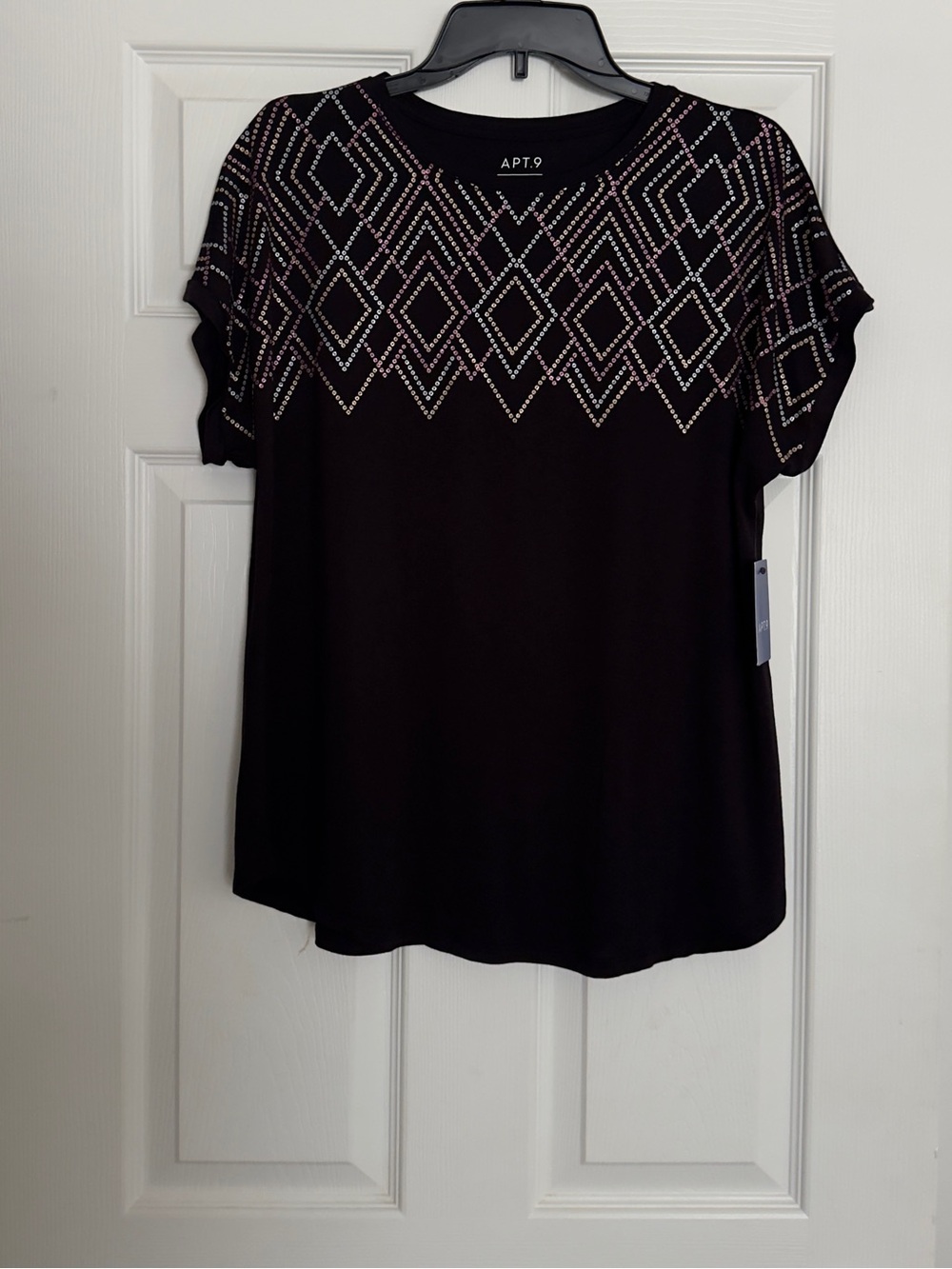 NWT APT. 9 Black Short-Sleeve Top with Emellishments Size L